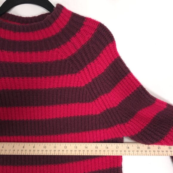 Maeve Anthropologie MEDIUM Pullover WOOL YAK Blend Flared Bell Sleeve Stripe Red - Picture 9 of 13